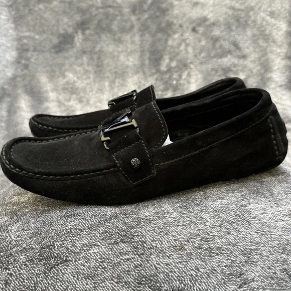 Louis Vuitton Suede Driving Loafers Men's 6.5 Black LV Hardware Made Italy - Picture 8 of 16